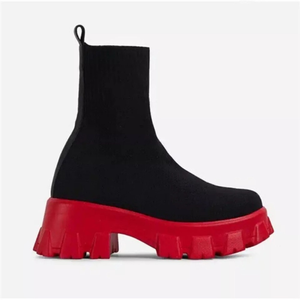 Women’s Platform Sock Boots Black/Red Size 39, Fits Like 7.5, Laceless High Tops